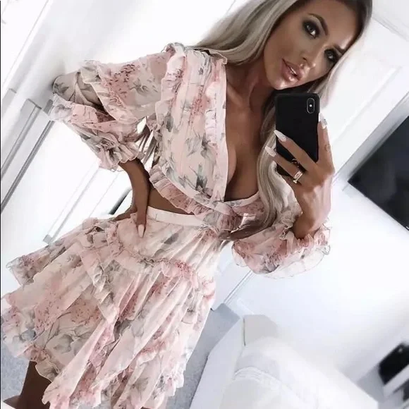 👗HP🌺Floral dress ruffle lace back womens cutout - Picture 6 of 10